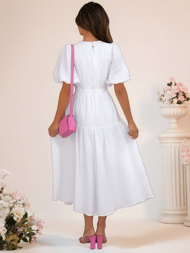 Levoire | Robe Boho Longue À Décolleté En V Avec Manches Bouffantes À Volants Courtes Manches Élégant Casual Plage Anniversaire