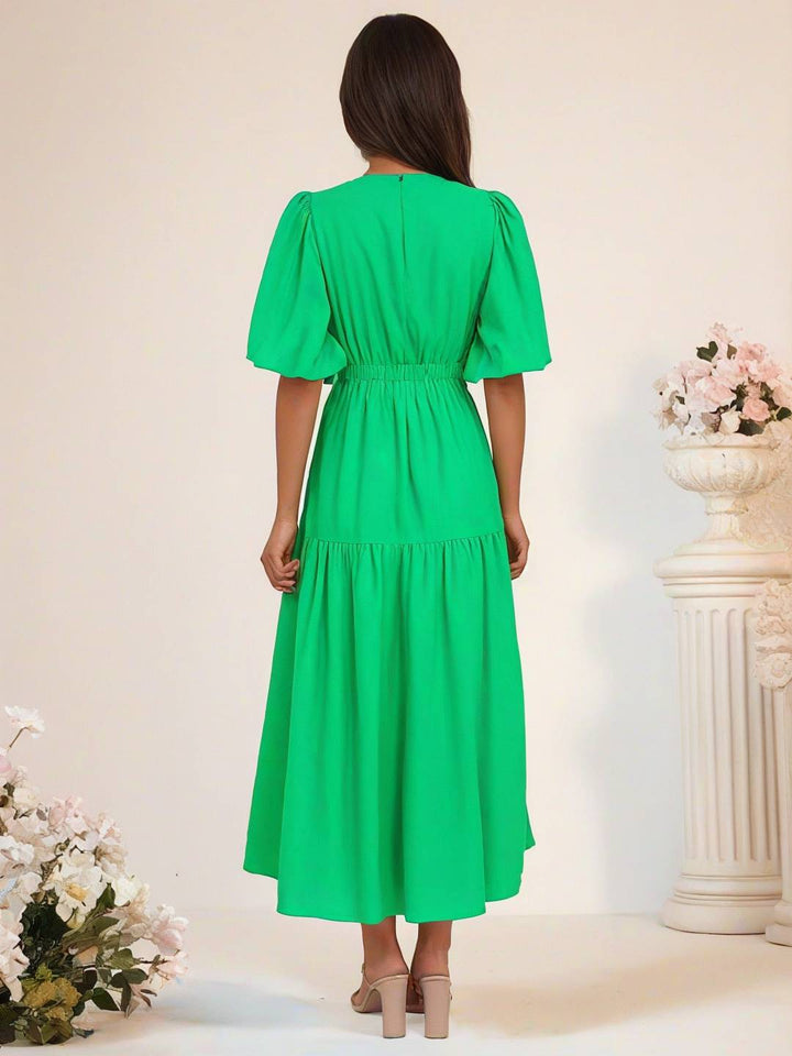 Levoire | Robe Boho Longue À Décolleté En V Avec Manches Bouffantes À Volants Courtes Manches Élégant Casual Plage Anniversaire