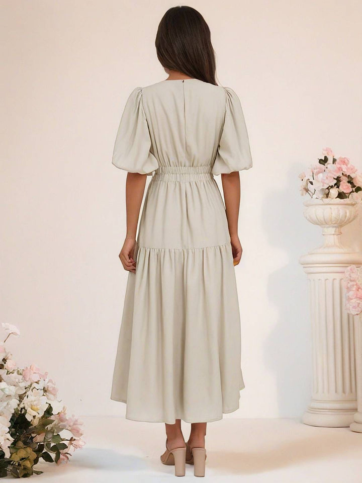 Levoire | Robe Boho Longue À Décolleté En V Avec Manches Bouffantes À Volants Courtes Manches Élégant Casual Plage Anniversaire