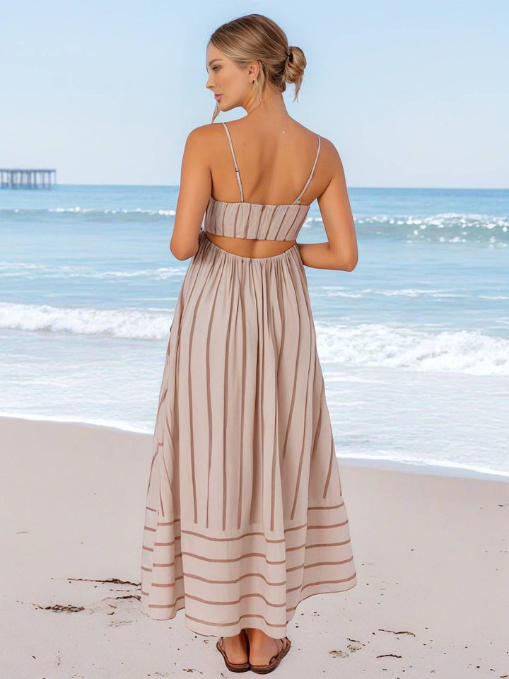 Levoire | Robe Longue Rayée Avec Fines Bretelles Fluide Dos Nu Sans Manches Décontractée Douce Ample Détendue Robe De Plage Pour Femmes
