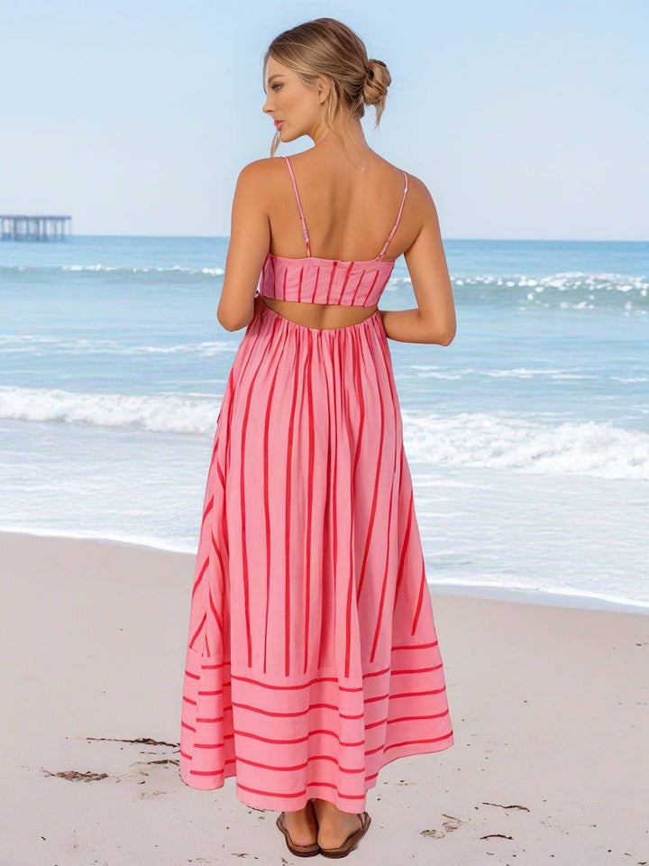 Levoire | Robe Longue Rayée Avec Fines Bretelles Fluide Dos Nu Sans Manches Décontractée Douce Ample Détendue Robe De Plage Pour Femmes