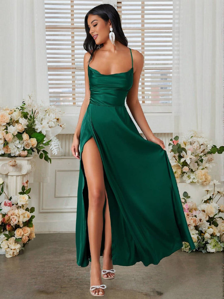 Levoire | Robe En Satin Longue Avec Fente Sur Le Côté, Dos Nu, À Fines Bretelles, Sans Manches, Mode De Soirée Élégante Pour Cérémonie De Mariage