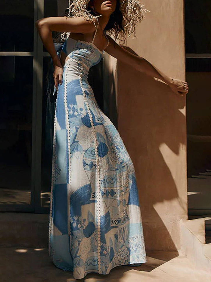 Levoire | Robe Longue Ajustement En Dentelle À Motifs Floraux Décolleté Halter Sans Manches Dame Décontracté Prom Plage