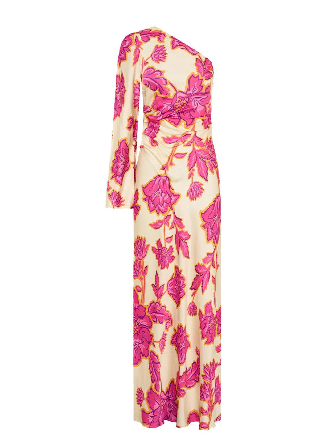 Levoire | Robe Longue En Satin Imprimé Avec Fleur Un Bras Manches Longues Élégante Décontractée Robe D'Été De Plage