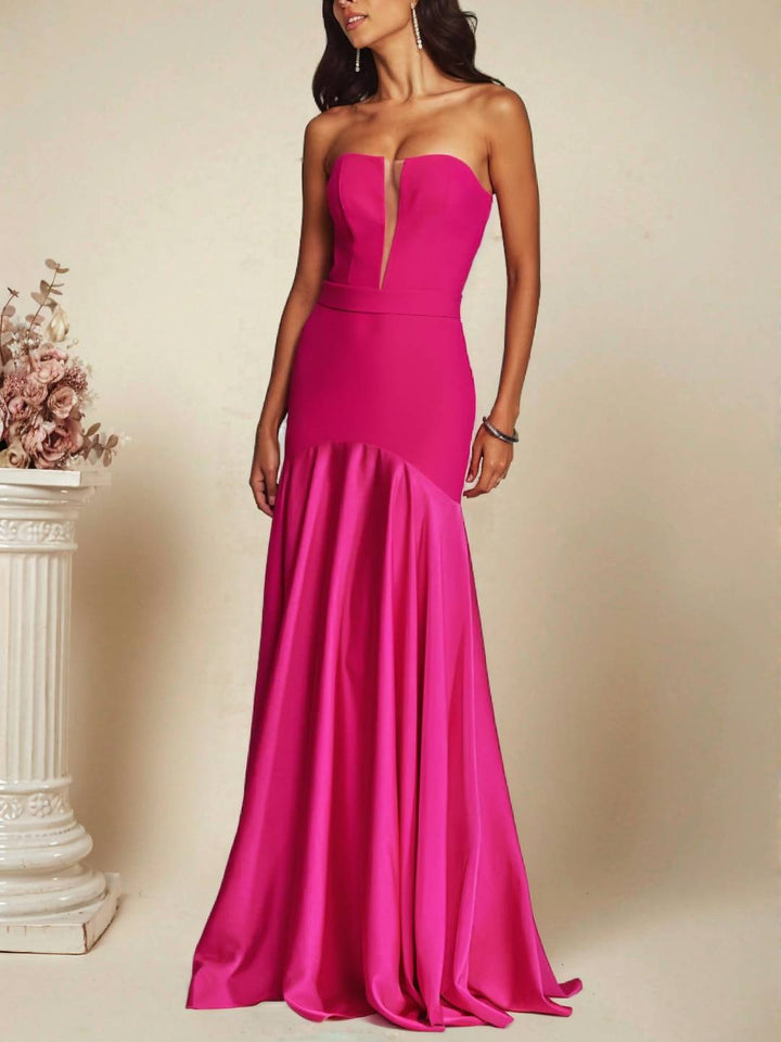 Levoire | Robe Bustier Longue En Satin Sans Manches Coupe Sirène Robe De Soirée Élégante Cérémonie Idéale Pour Une Occasion Particulière