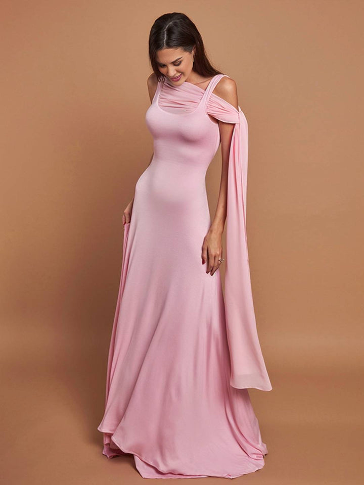 Levoire | Robe Longue Rose Tulle Bretelles Encolure Carrée Sans Manches Élégante Femme Pour Une Cérémonie Ou Un Dîner Romantique