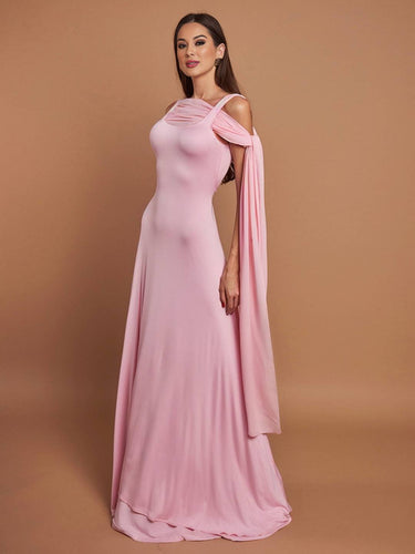 Levoire | Robe Longue Rose Tulle Bretelles Encolure Carrée Sans Manches Élégante Femme Pour Une Cérémonie Ou Un Dîner Romantique