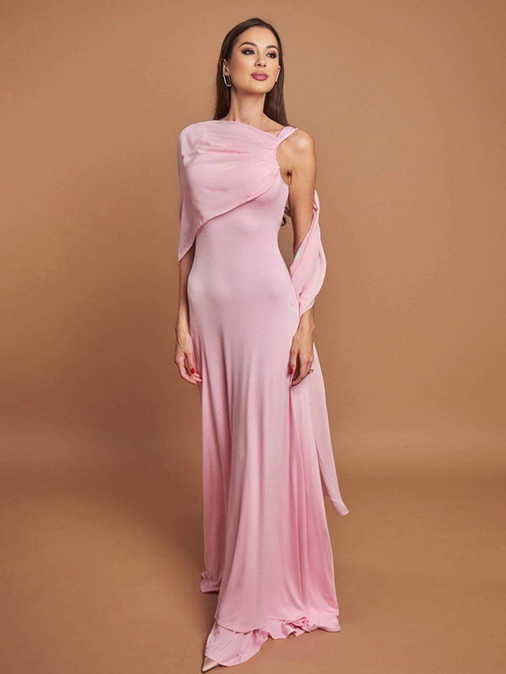 Levoire | Robe Longue Rose Tulle Bretelles Encolure Carrée Sans Manches Élégante Femme Pour Une Cérémonie Ou Un Dîner Romantique