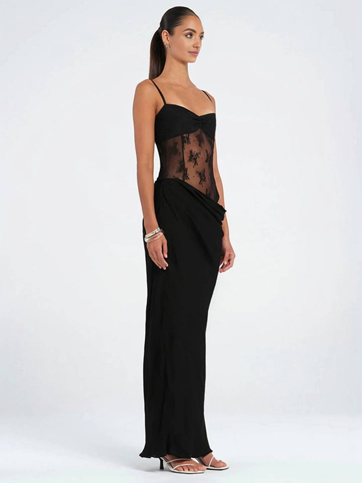 Levoire | Robe Longue Avec Bustier Transparent En Dentelle Ajustée Avec Fines Bretelles Sans Manches Femme Soirée Plage