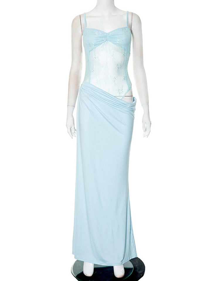 Levoire | Robe Longue Avec Bustier Transparent En Dentelle Ajustée Avec Fines Bretelles Sans Manches Femme Soirée Plage