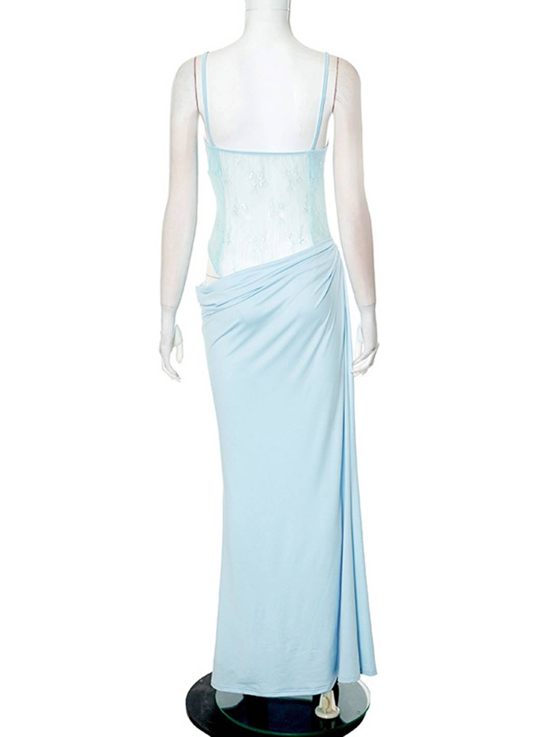 Levoire | Robe Longue Avec Bustier Transparent En Dentelle Ajustée Avec Fines Bretelles Sans Manches Femme Soirée Plage
