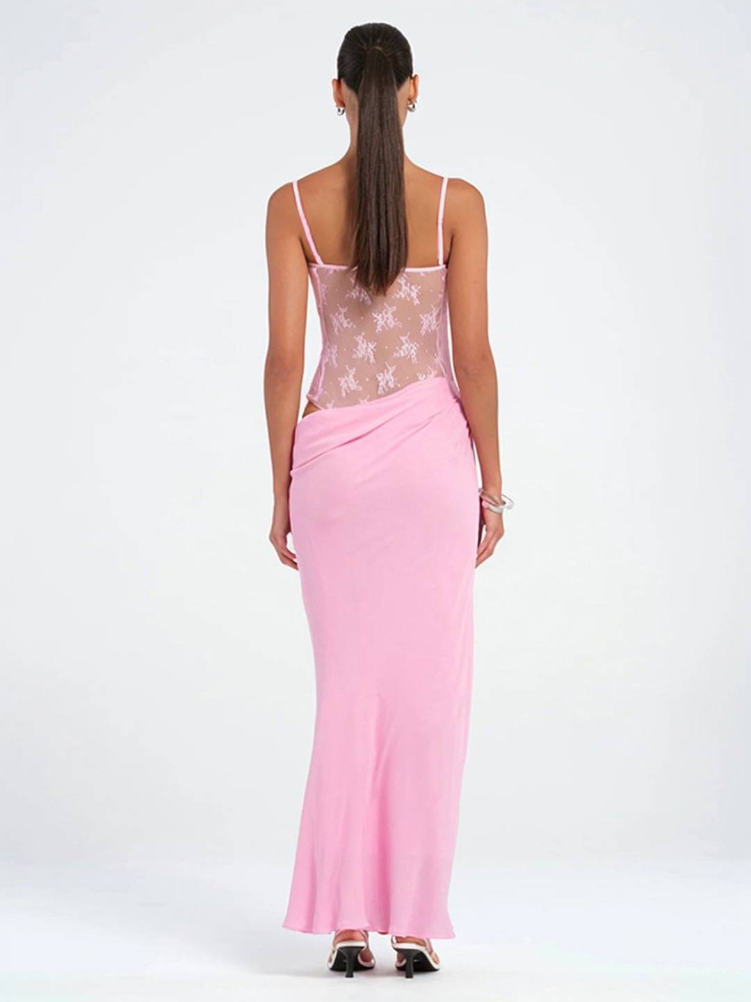Levoire | Robe Longue Avec Bustier Transparent En Dentelle Ajustée Avec Fines Bretelles Sans Manches Femme Soirée Plage