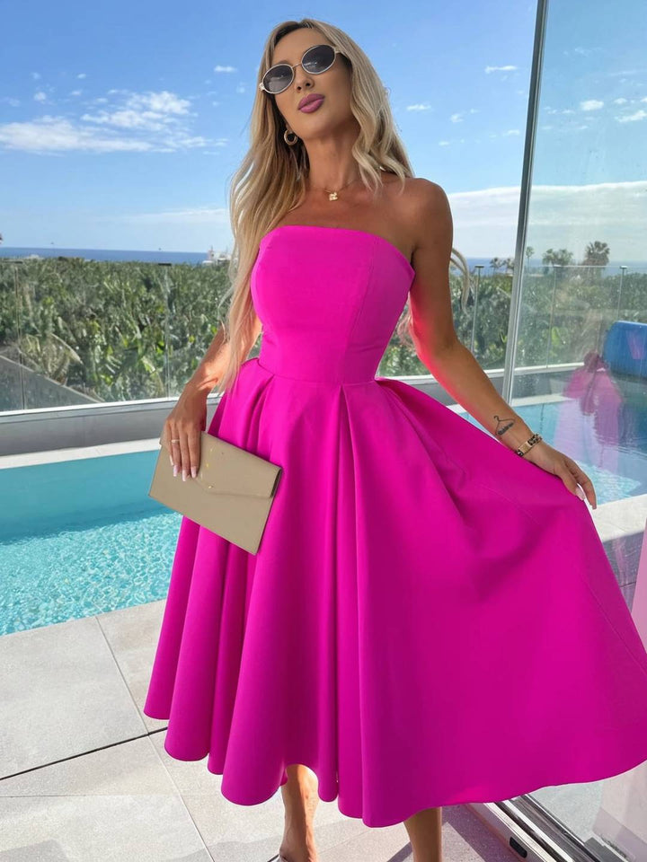 Levoire | Robe Longue En A Sans Manches Sans Bretelles Pour Femmes Décontractée Élégante Prom Fête Robe De Cocktail Anniversaire Framboise
