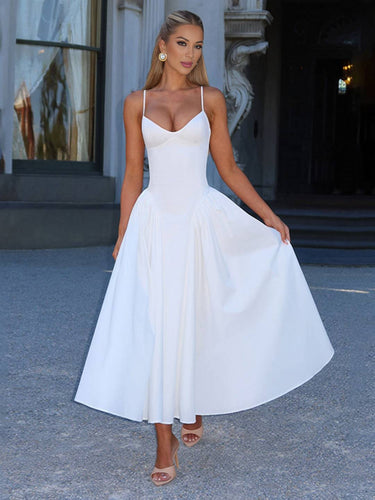 Levoire | Robe Longue Skater Décolleté En V Dos Nu Avec Fines Bretelles Élégante Vintage Audrey Hepburn Robe De Bal