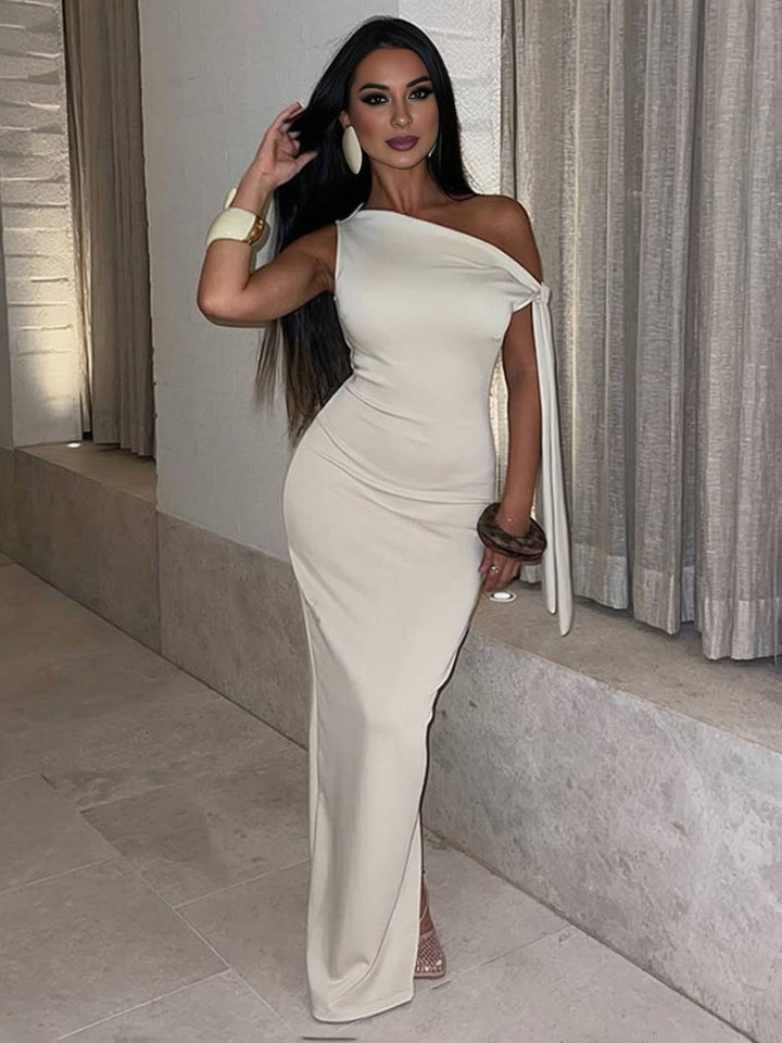 Levoire | Robe Longue Sans Manches À Épaule Unique Ajustée Pour Femmes Élégante Pour Prom Bal Pour Cérémonie De Mariage Blanc