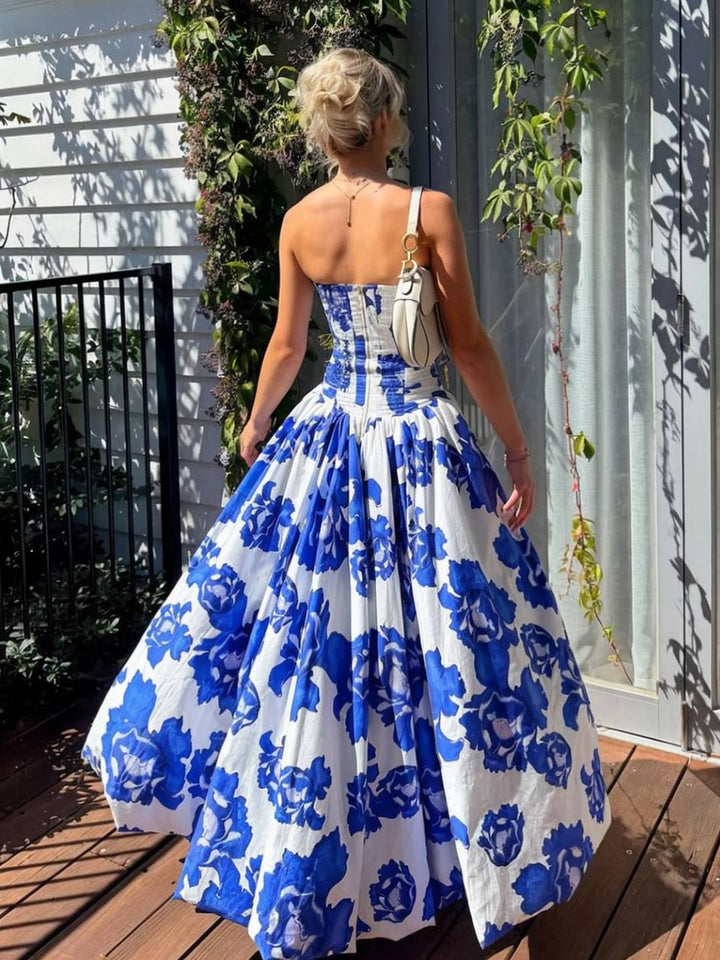 Levoire | Robe Longue A-Ligne À Motif Floral Bustier Fente Sur Le Côté Sans Manches Élégante Vintage Bal Cérémonie