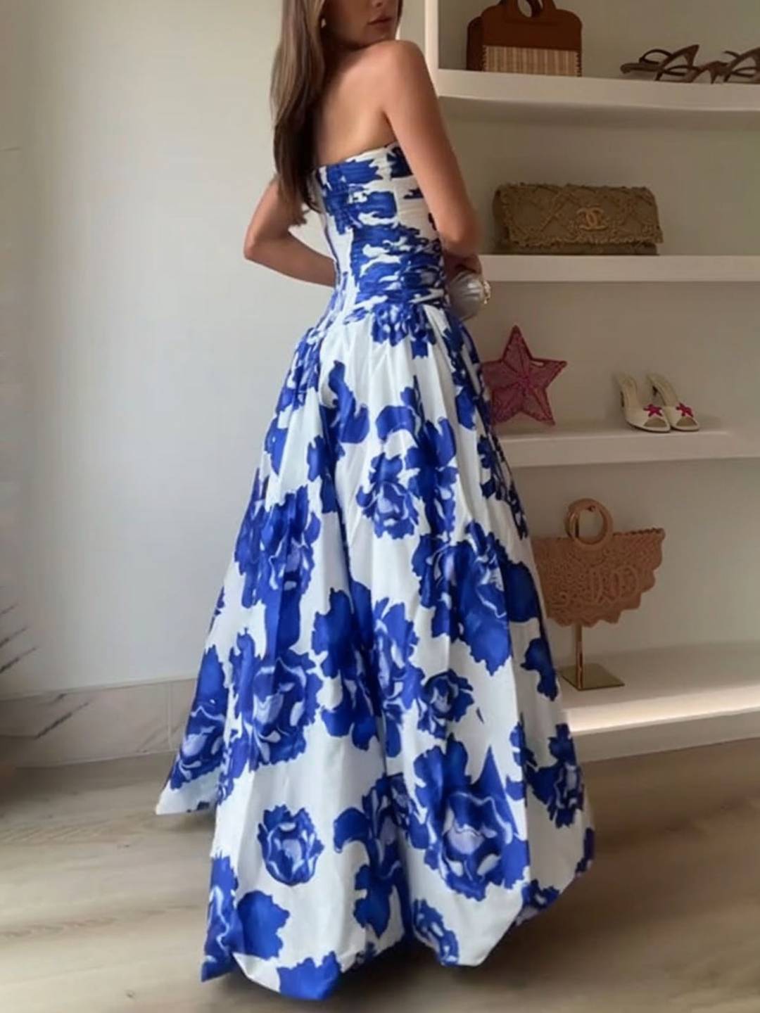 Levoire | Robe Longue A-Ligne À Motif Floral Bustier Fente Sur Le Côté Sans Manches Élégante Vintage Bal Cérémonie