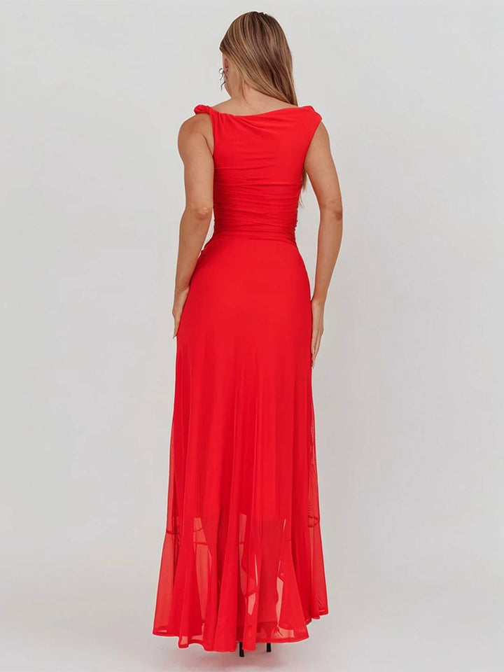Levoire | Longue Robe En Tulle Ajustée À Épaule Unique Fente Latérale Avec Volant Sans Manches Pour Femmes Élégante Soirée Bal Prom