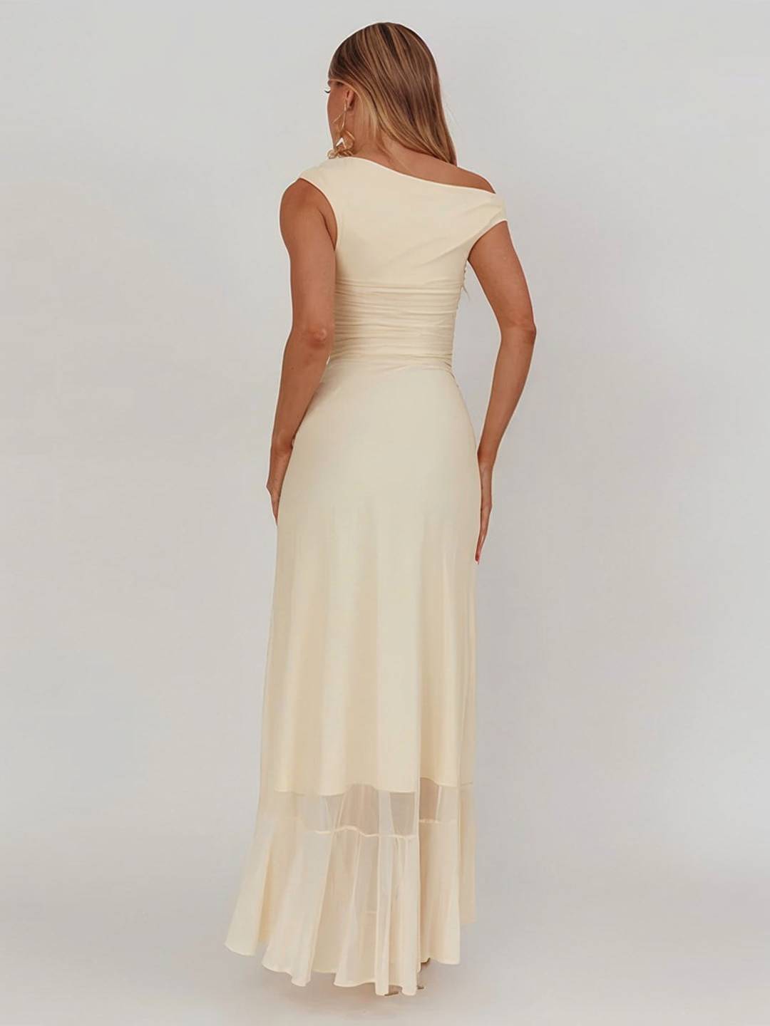 Levoire | Longue Robe En Tulle Ajustée À Épaule Unique Fente Latérale Avec Volant Sans Manches Pour Femmes Élégante Soirée Bal Prom