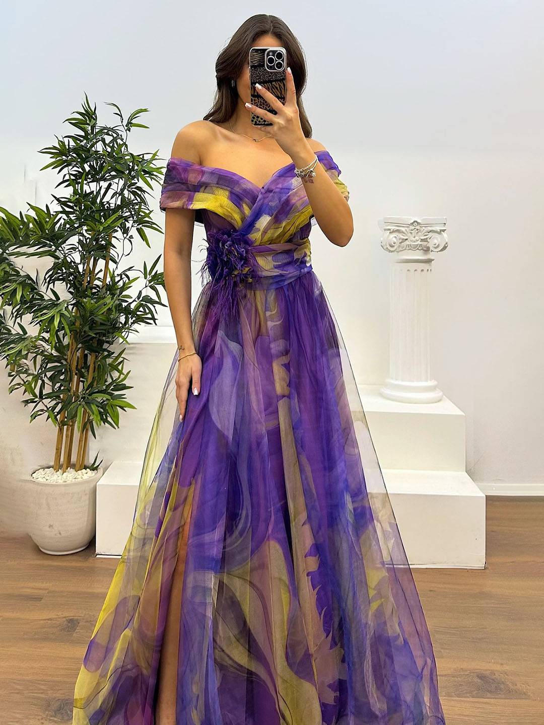 Levoire | Magnifique Robe Longue En Tulle Imprimé Avec Découpe Florale, Fente Sur Le Côté, Sans Manches, Élégante, Vintage, Robe De Soirée Pour Femmes