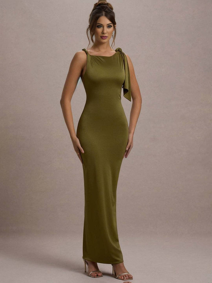 Levoire | Robe Sans Manches À Manches Longues Près Du Corps Pour Femmes Avec Détails De Boutons Aux Épaules Pour Une Soirée Élégante