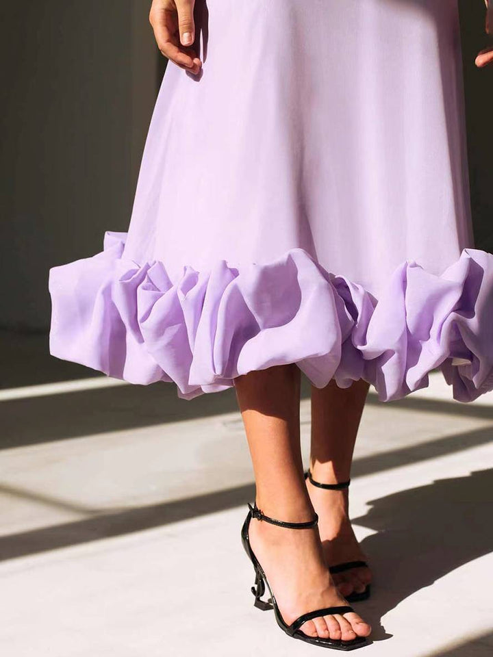 Levoire | Robe Mi-Longue A-Ligne Avec Volants Bustier Avec Fines Bretelles Sans Manches Femme Élégant Doux Cocktail Prom