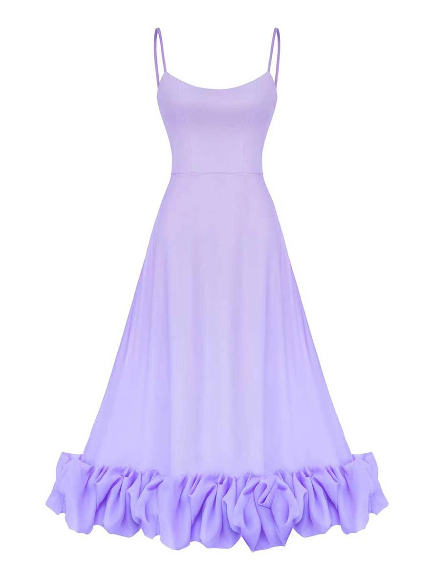 Levoire | Robe Mi-Longue A-Ligne Avec Volants Bustier Avec Fines Bretelles Sans Manches Femme Élégant Doux Cocktail Prom