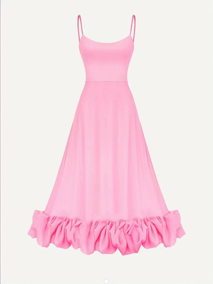 Levoire | Robe Mi-Longue A-Ligne Avec Volants Bustier Avec Fines Bretelles Sans Manches Femme Élégant Doux Cocktail Prom
