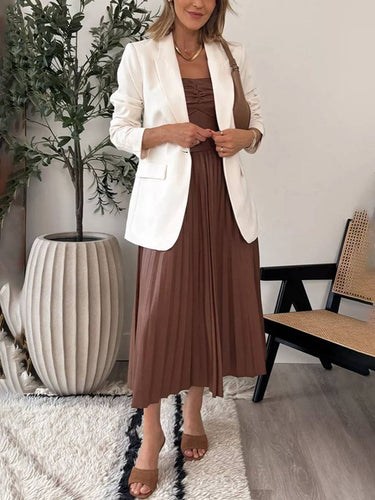 Levoire | Robe Midi Longue En Simili Cuir Plissée Bustier Dos Nu Sans Manches Femme Élégante Décontractée Cocktail