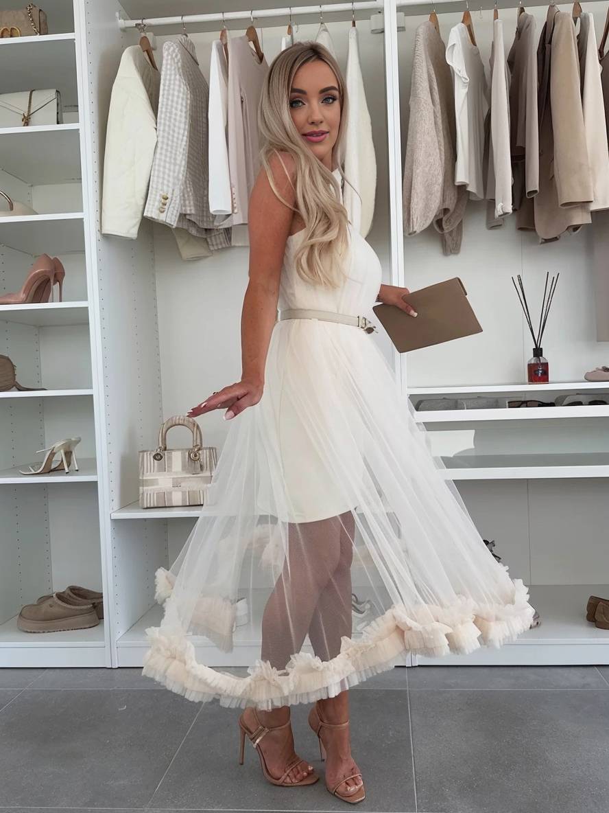Levoire | Robe Midi Tulle Cintrée Sans Manches Femme Élégante Loisirs Cocktail Anniversaire Bal De Fin D'Année