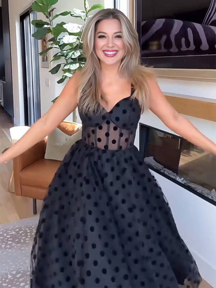 Levoire | Robe Midi À Pois En Tulle Tutu, Dos Nu, Sans Manches, Élégante Pour Femmes, Bal De Fin D'Année, Cocktail, Anniversaire