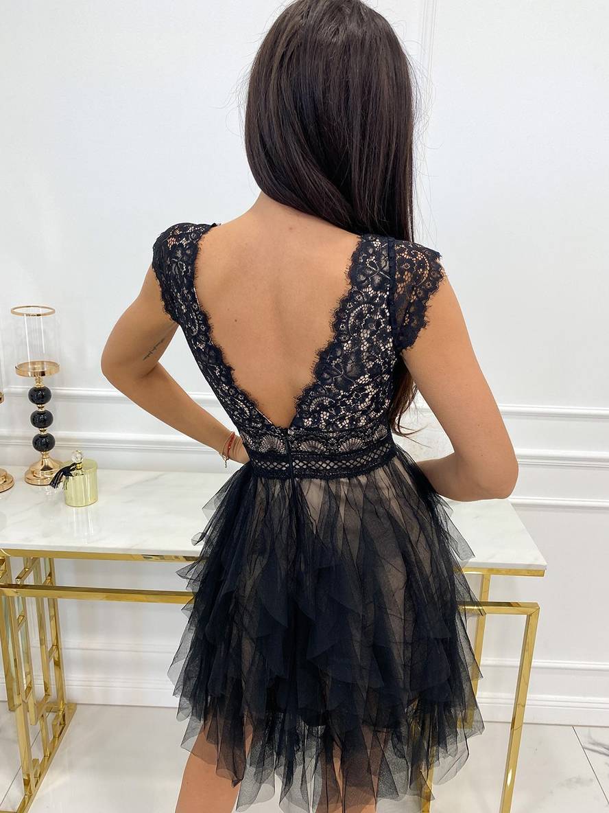 Levoire | Robe Tutu Puff Élégante En Tulle Courte Irregulière Dos Nu Décolleté En V Sans Manches Robe De Cocktail Femme