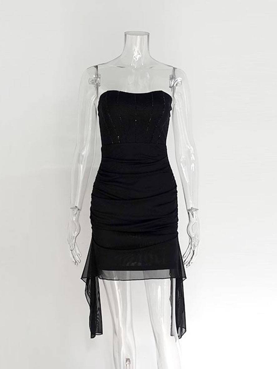 Levoire | Robe Bustier Courte Ajustée À Manches Bouffantes En Tulle Sans Manches Pour Femmes Élégante Douce Cocktail