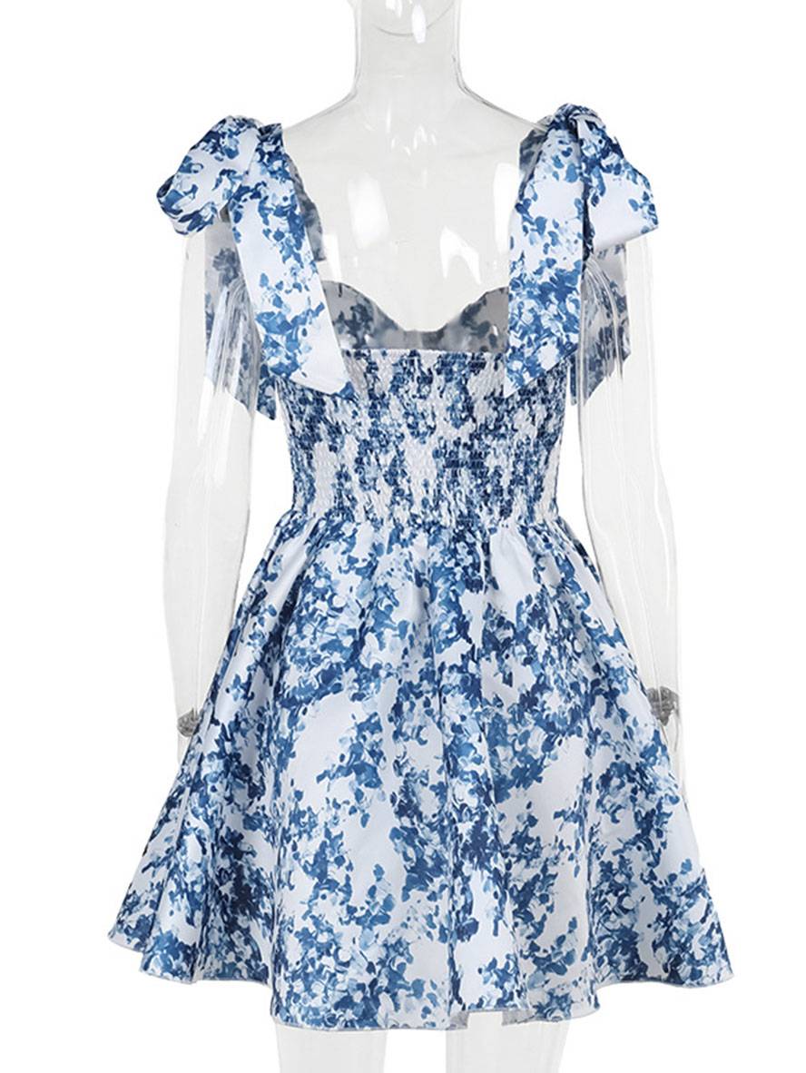 Levoire | Robe Courte Motif Floral Nœud Sans Manches Femme Élégante Vintage Cocktail