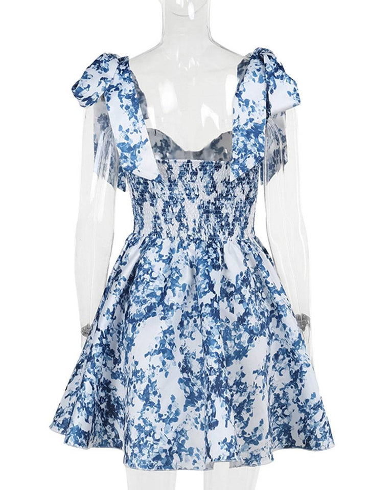 Levoire | Robe Courte Motif Floral Nœud Sans Manches Femme Élégante Vintage Cocktail