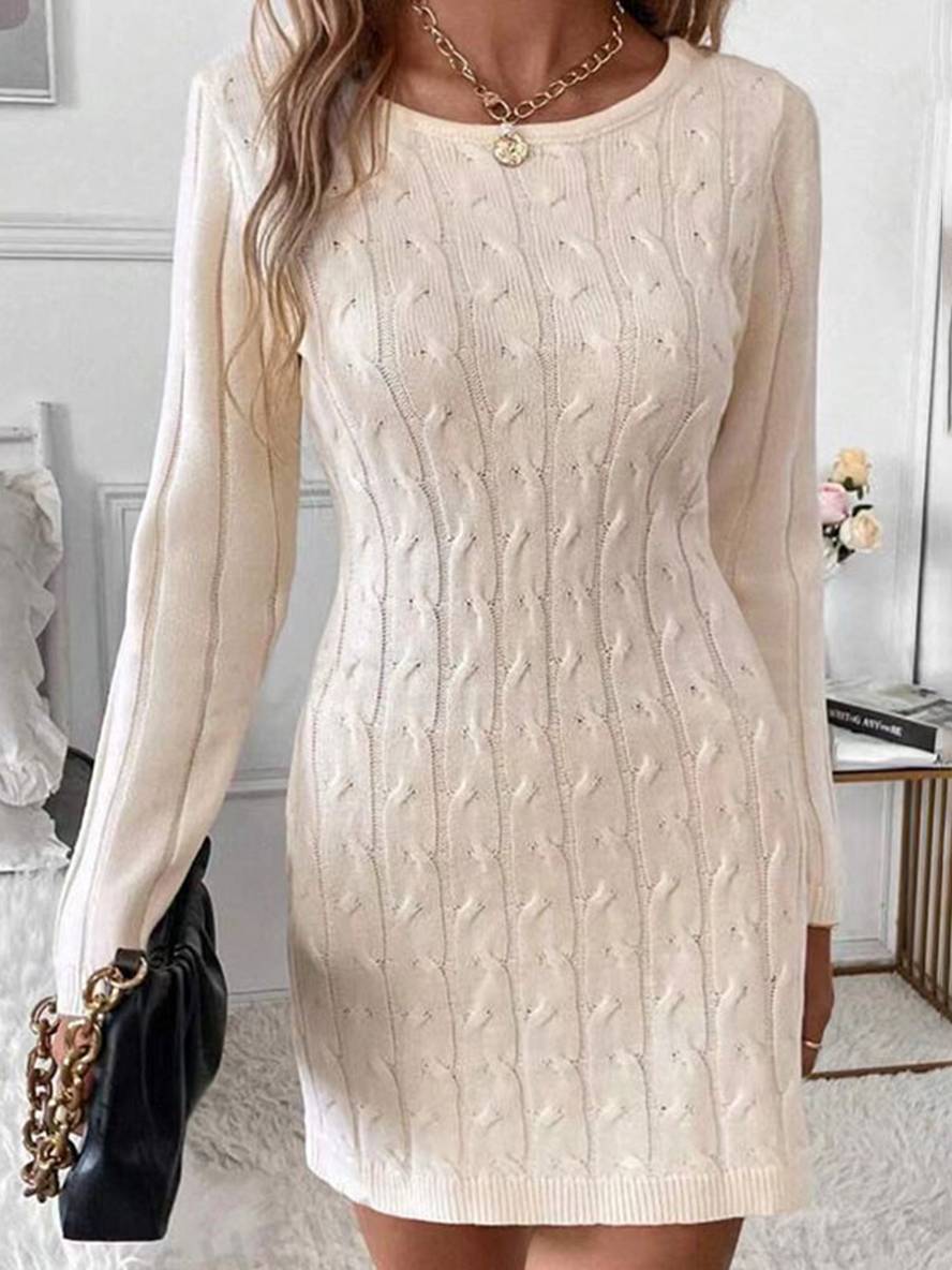 Levoire | Robe Pull Courte Unie Nœud Dos Nu Col Rond Manches Longues Décontracté Bal De Fin D'Année Abricot