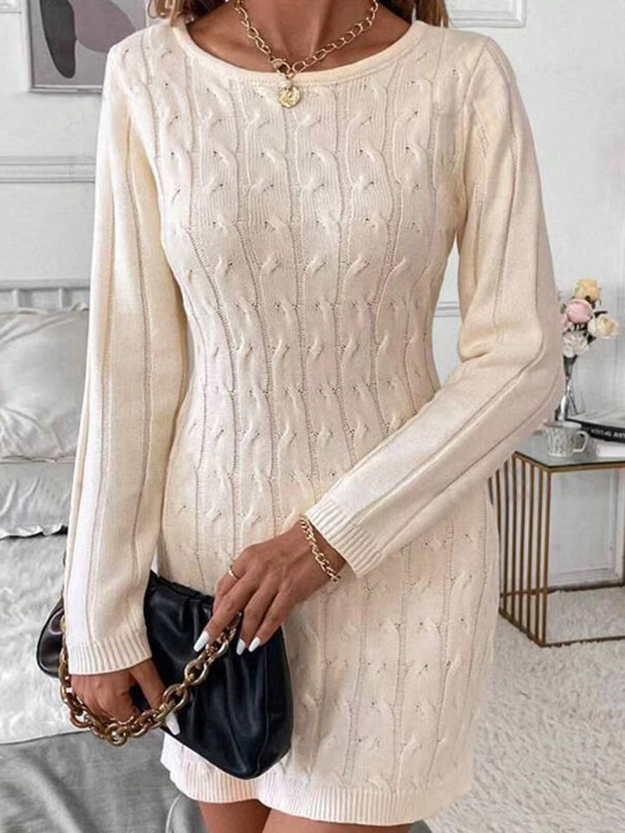 Levoire | Robe Pull Courte Unie Nœud Dos Nu Col Rond Manches Longues Décontracté Bal De Fin D'Année