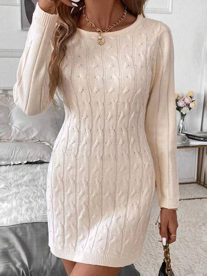 Levoire | Robe Pull Courte Unie Nœud Dos Nu Col Rond Manches Longues Décontracté Bal De Fin D'Année