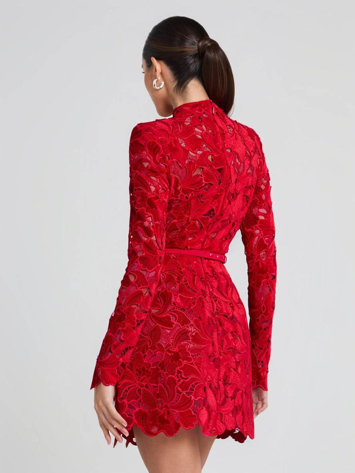 Levoire | Petite Robe En A En Dentelle Avec Broderie Anglaise, Col Rond, Manches Longues, Élégante Robe De Soirée Cocktail Pour Femmes
