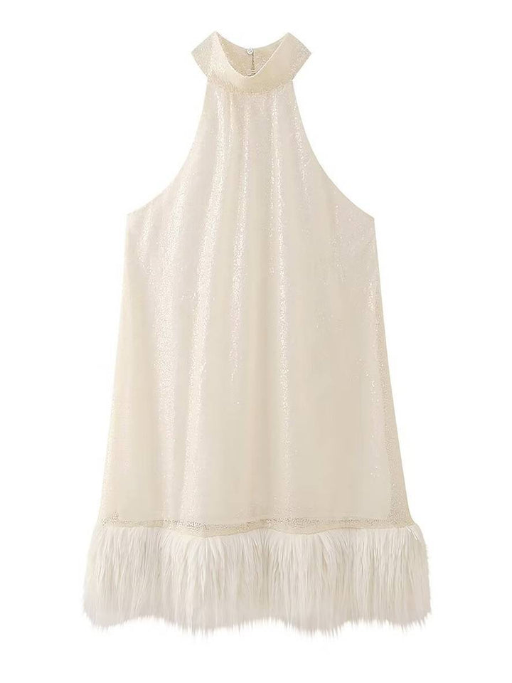 Levoire | Robe Gipsy Courte Brillante Paillettes Plume Dos Nu Sans Manches Femme Élegante Cocktail Bal Fête De Fin D'Études