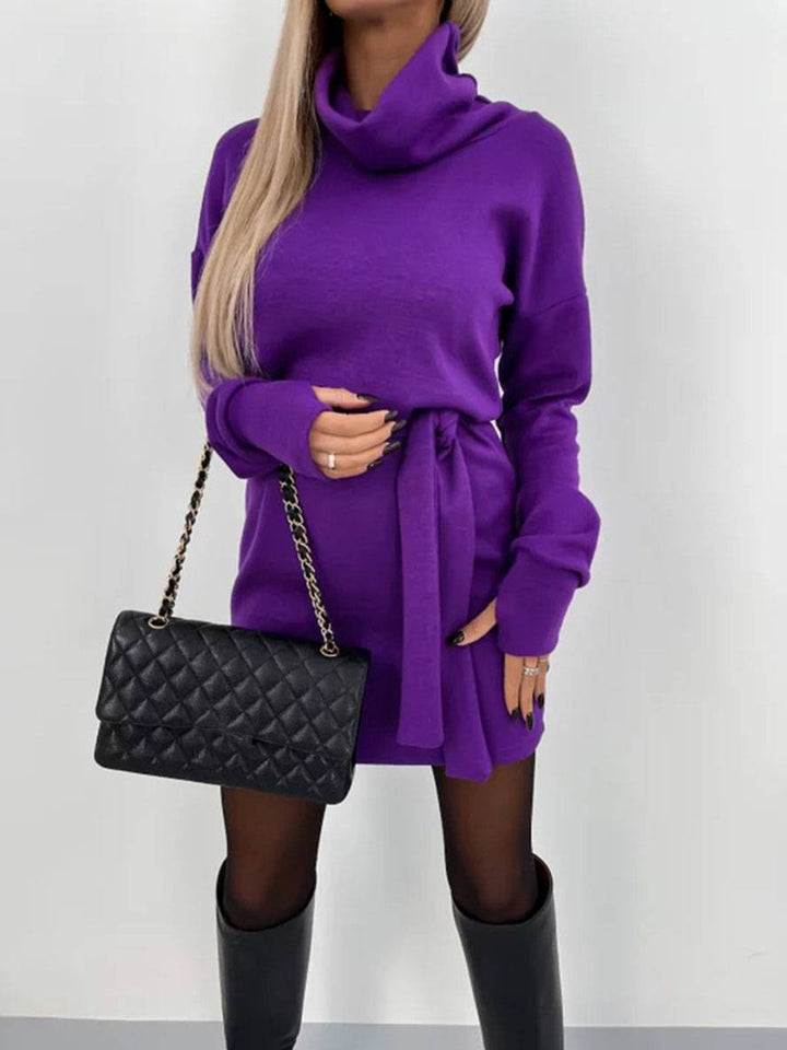 Levoire | Robe Courte Ajustée Col Roulé À Manches Longues Pour Femmes Élégante Décontractée Cocktail Pull Robe
