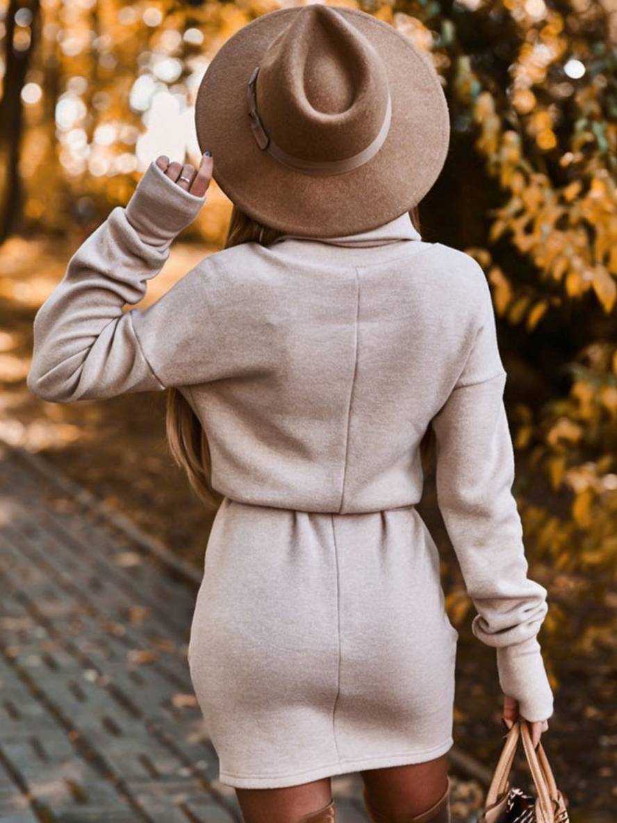 Levoire | Robe Courte Ajustée Col Roulé À Manches Longues Pour Femmes Élégante Décontractée Cocktail Pull Robe