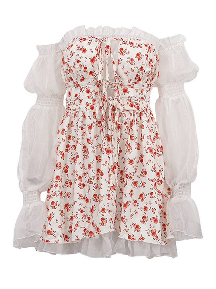 Levoire | Robe Trapèze Courte Tulle Bustier Dos Nu Manches Bouffantes Élégante Femme Bal De Fin D'Année Cocktail