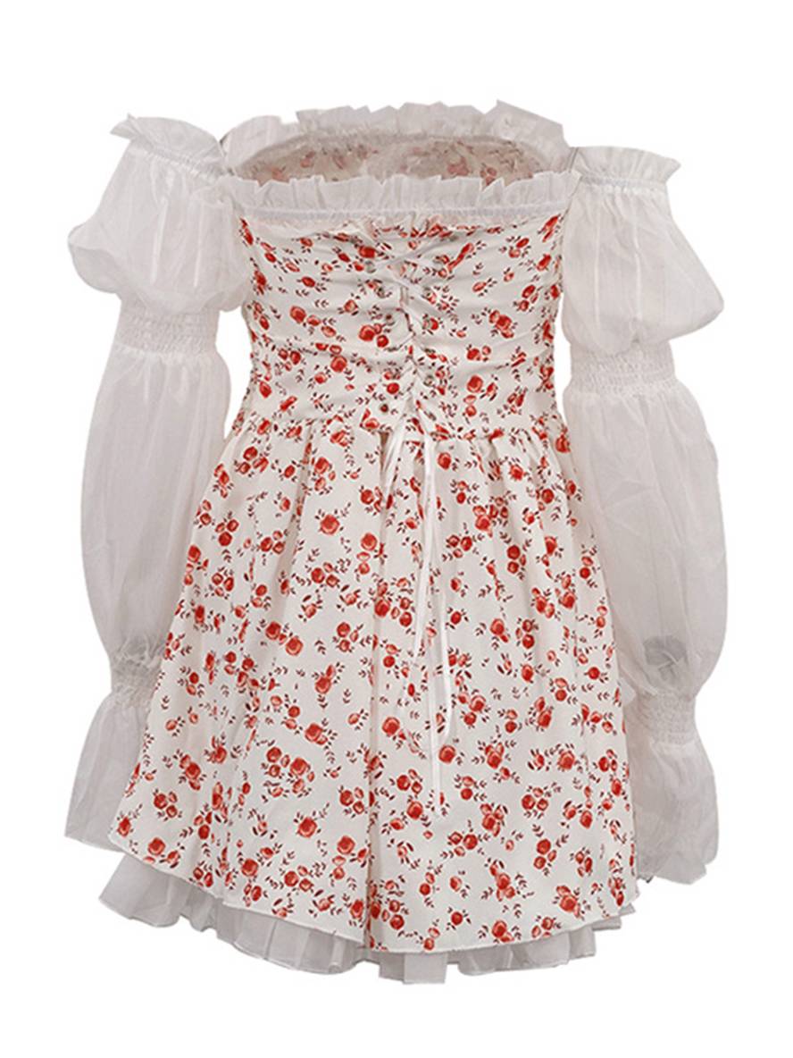 Levoire | Robe Trapèze Courte Tulle Bustier Dos Nu Manches Bouffantes Élégante Femme Bal De Fin D'Année Cocktail