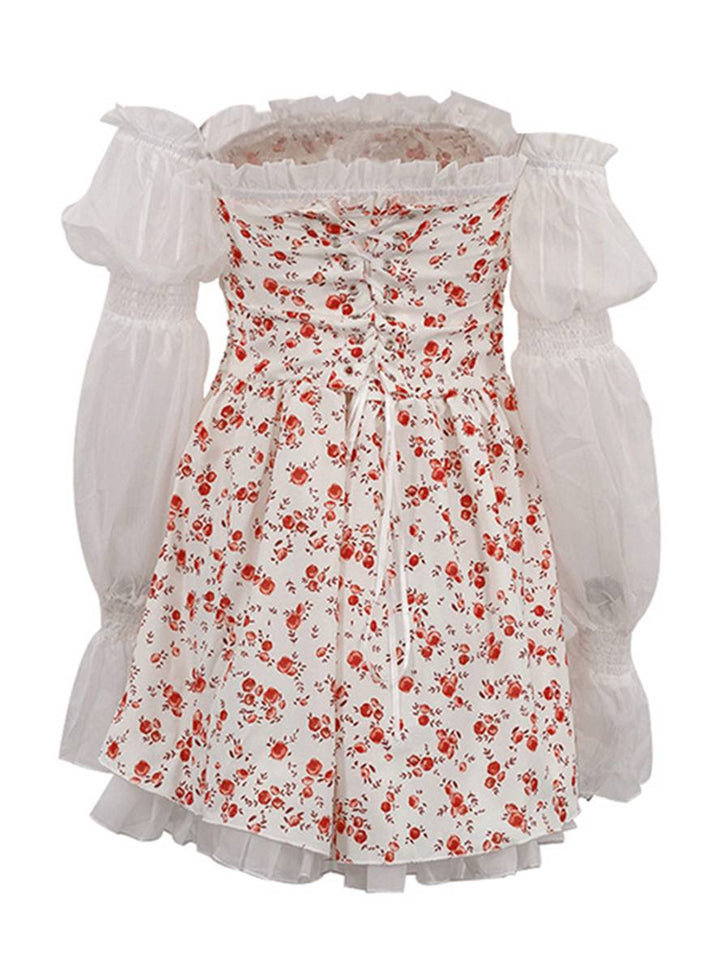 Levoire | Robe Trapèze Courte Tulle Bustier Dos Nu Manches Bouffantes Élégante Femme Bal De Fin D'Année Cocktail