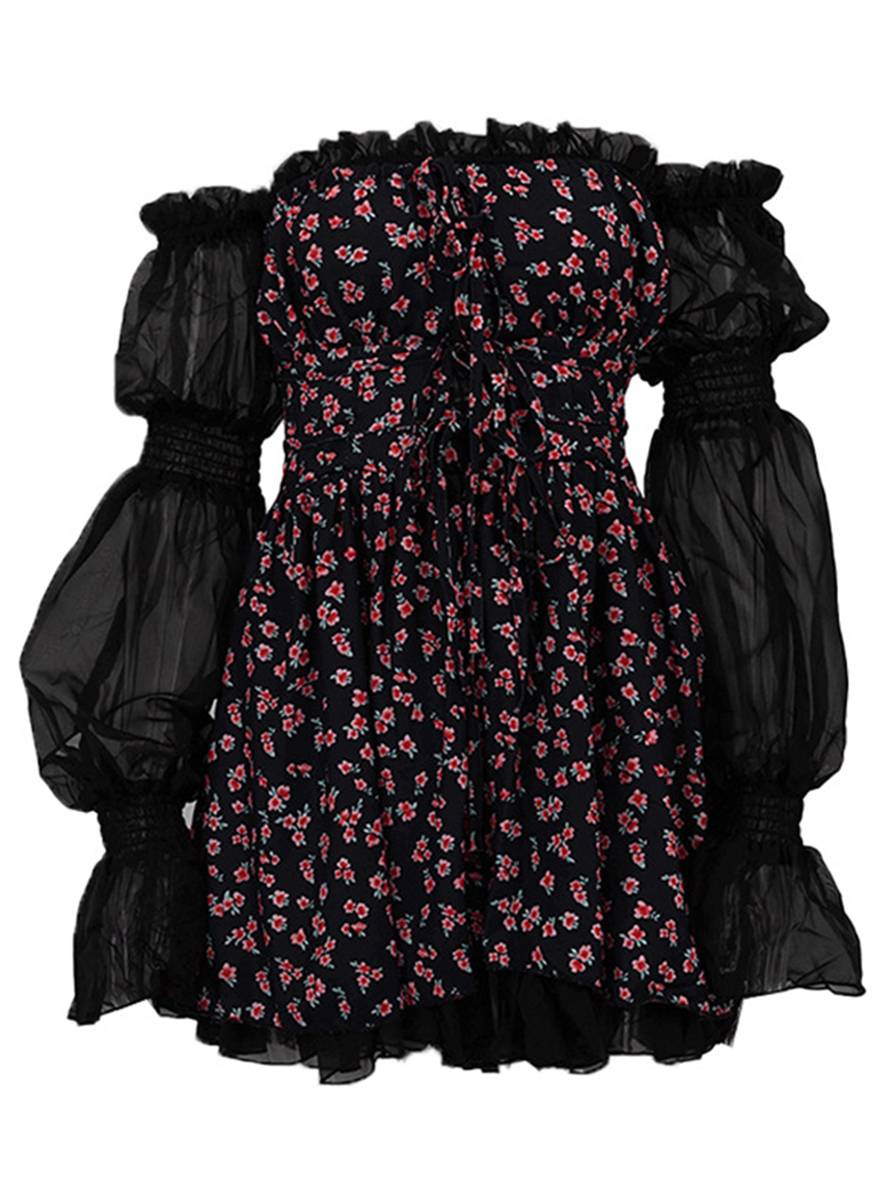 Levoire | Robe Trapèze Courte Tulle Bustier Dos Nu Manches Bouffantes Élégante Femme Bal De Fin D'Année Cocktail