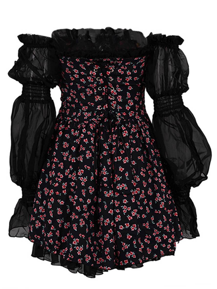 Levoire | Robe Trapèze Courte Tulle Bustier Dos Nu Manches Bouffantes Élégante Femme Bal De Fin D'Année Cocktail