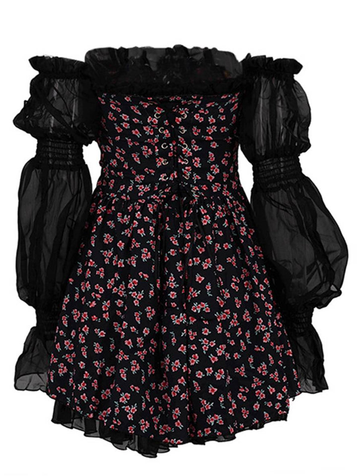 Levoire | Robe Trapèze Courte Tulle Bustier Dos Nu Manches Bouffantes Élégante Femme Bal De Fin D'Année Cocktail