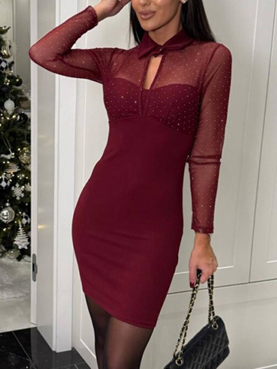 Levoire | Robe De Grossesse Courte Fausse 2-En-1 Slim Fitness Tulle Boutons Col Chemise Manches Longues Femmes Élégant Décontracté Cocktail