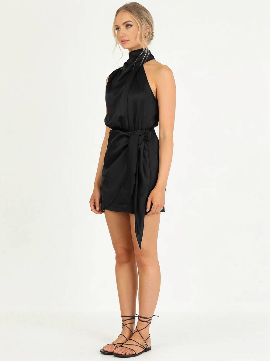 Levoire | Robe Courte Irrégulière Ceinture Col Roulé Dos Nu Sans Manches Dames Élégante Cérémonie Invitée De Mariage Cocktail